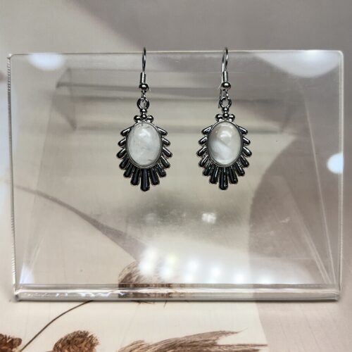 Clear Quartz Sunburst Earrings (Pair) | German Silver