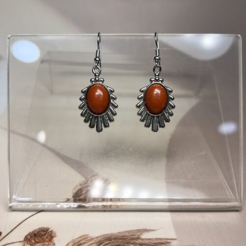 Red Jasper Sunburst Earrings (Pair) | German Silver