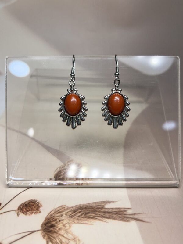 Red Jasper Sunburst Earrings (Pair) | German Silver