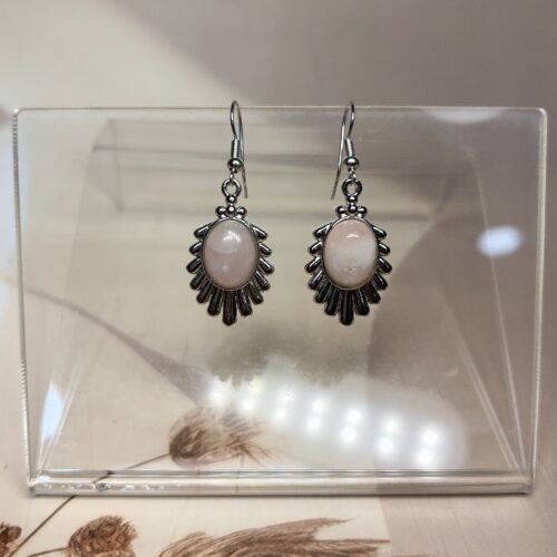 Rose Quartz Sunburst Earrings (Pair) | German Silver