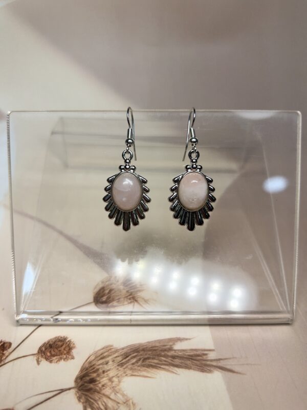 Rose Quartz Sunburst Earrings (Pair) | German Silver