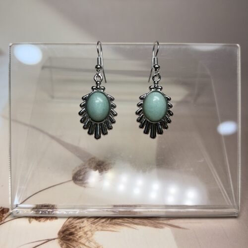 Green Aventurine Sunburst Earrings (Pair) | German Silver