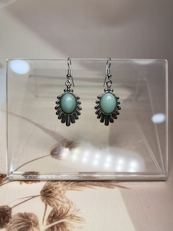 Green Aventurine Sunburst Earrings (Pair) | German Silver