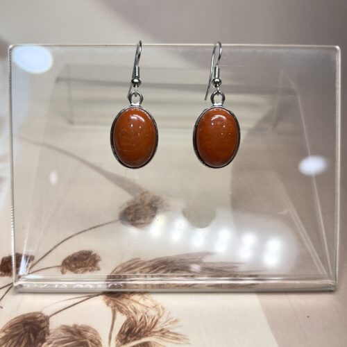 Red Jasper Oval Earrings (Pair) | German Silver