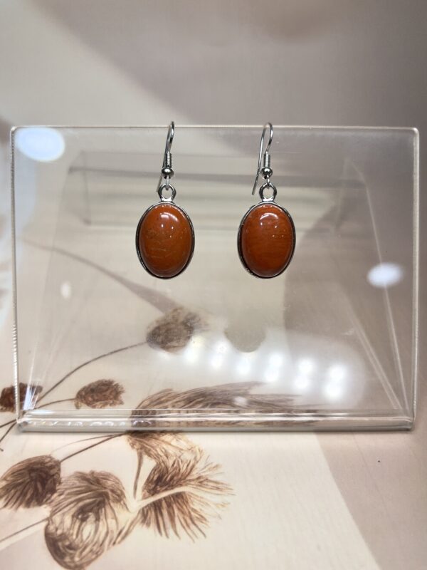 Red Jasper Oval Earrings (Pair) | German Silver