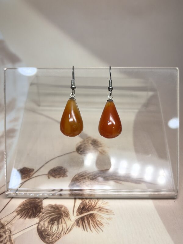 Carnelian Teardrop Earrings (Pair) | German Silver