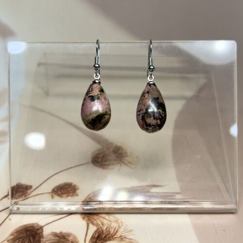 IMG_1559 Rhodonite Teardrop Earrings (Pair) | German Silver