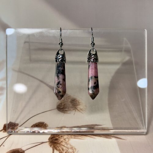 IMG_1566 Rhodonite Crystal Point Earrings (Pair) | German Silver