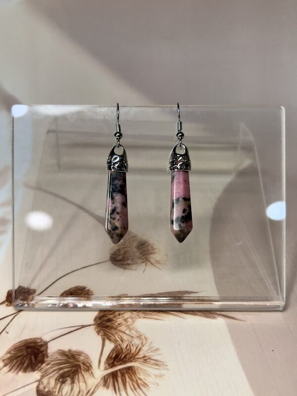Rhodonite Crystal Point Earrings (Pair) | German Silver