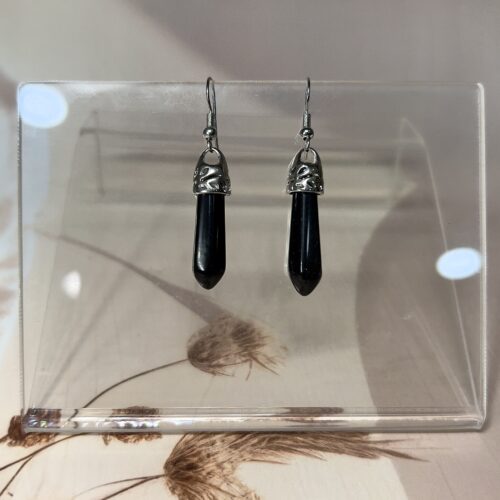 IMG_1569 Black Obsidian Crystal Point Earrings (Pair) | German Silver