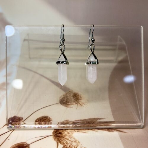 Rose Quartz Crystal Point Earrings (Pair) | German Silver