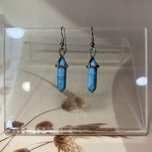 IMG_1573 Blue Turquoise Crystal Point Earrings (Pair) | German Silver