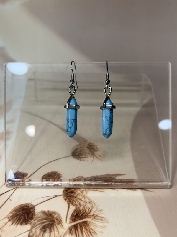 Blue Turquoise Crystal Point Earrings (Pair) | German Silver