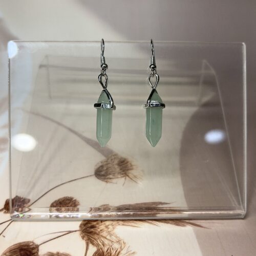 IMG_1579 Green Aventurine Crystal Point Earrings (Pair) | German Silver