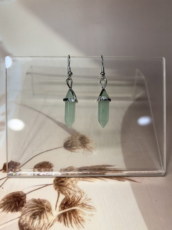 Green Aventurine Crystal Point Earrings (Pair) | German Silver