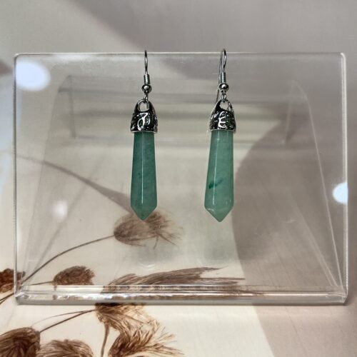 IMG_1580 Green Aventurine Crystal Point Earrings (Pair) | German Silver