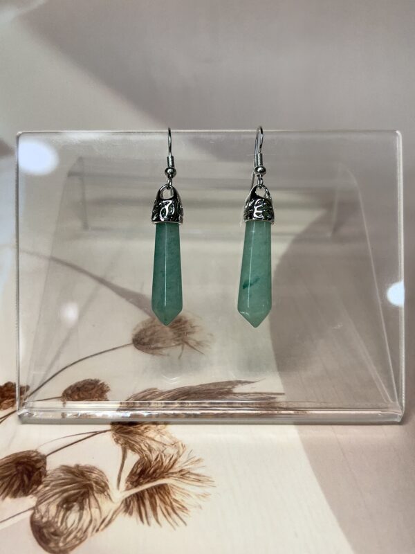 Green Aventurine Crystal Point Earrings (Pair) | German Silver