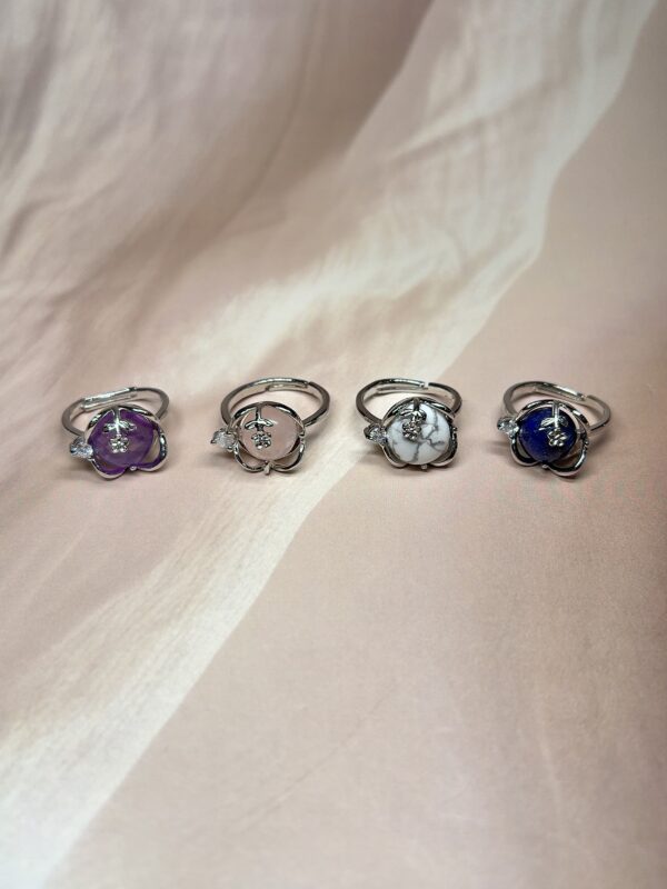 Flower Cradle Crystal Rings | 8 Natural Crystal Options | German Silver