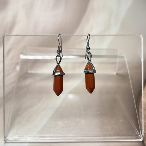 IMG_2097 Red Jasper Crystal Point Earrings (Pair) | German Silver