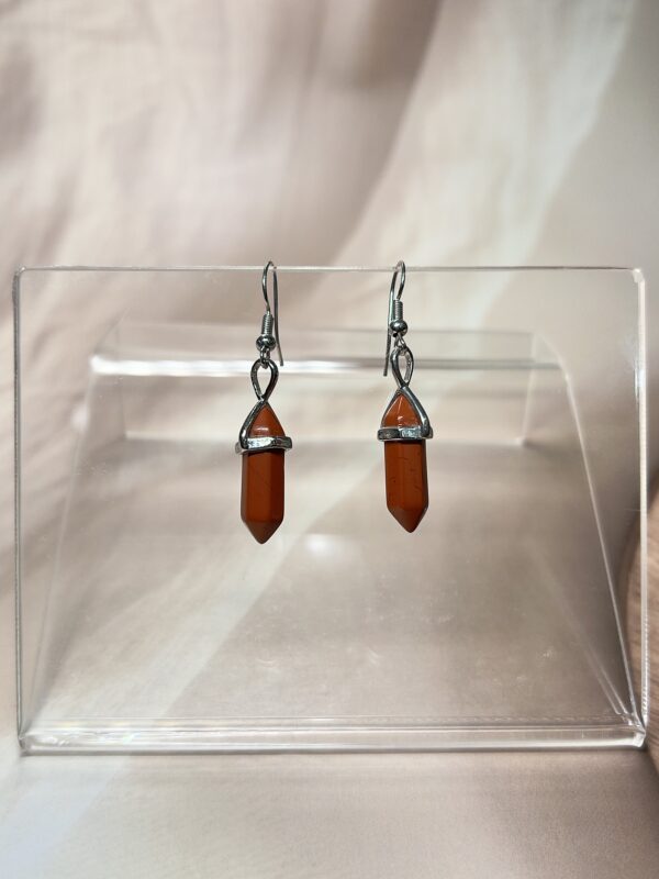 Red Jasper Crystal Point Earrings (Pair) | German Silver