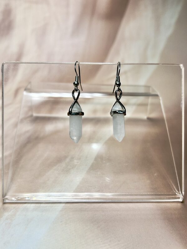 Clear Quartz Crystal Point Earrings (Pair) | German Silver