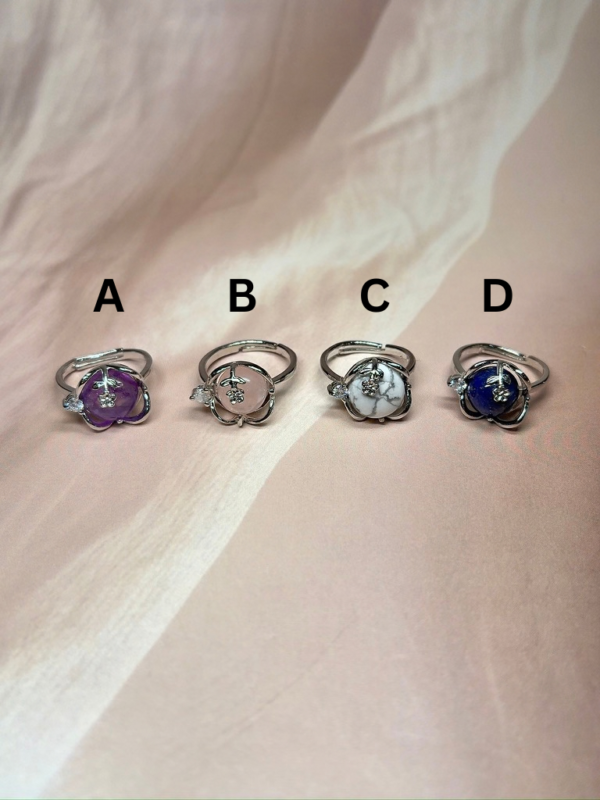 Flower Cradle Crystal Rings | 8 Natural Crystal Options | German Silver