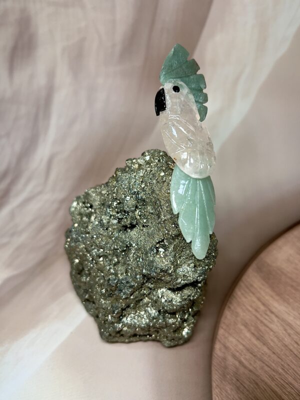 Rose Quartz Bird + Peru Pyrite Cluster Statement Piece | 1.235 KG | Premium