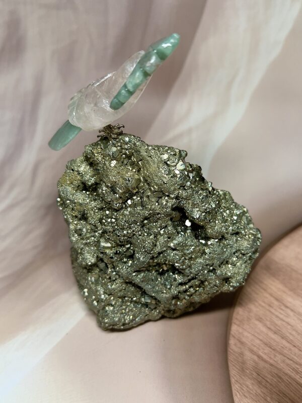 Rose Quartz Bird + Peru Pyrite Cluster Statement Piece | 1.235 KG | Premium