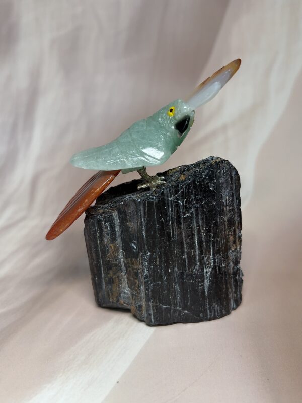 Green Aventurine Bird + Black Tourmaline Cluster Statement Piece | 250 GM | Premium