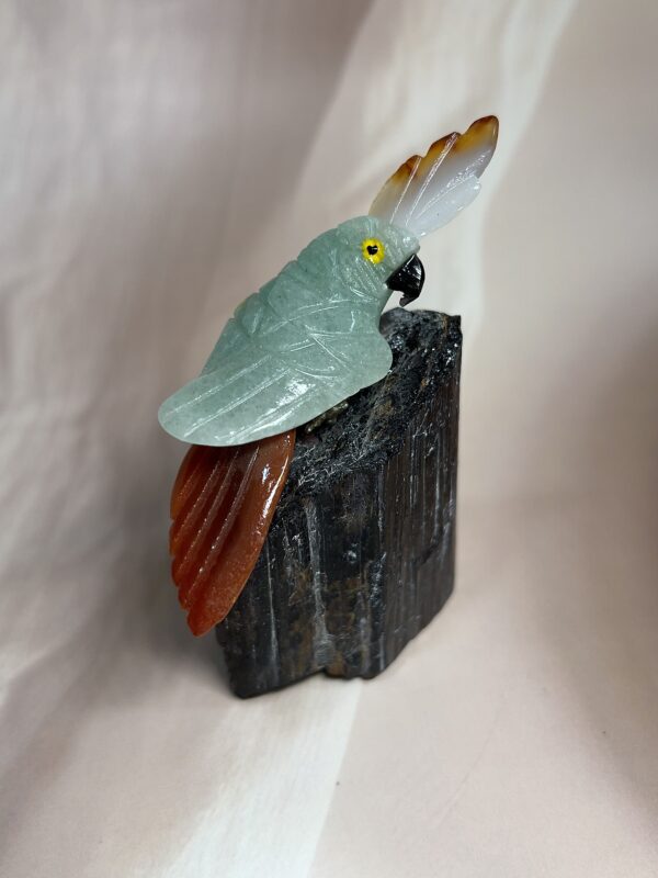 Green Aventurine Bird + Black Tourmaline Cluster Statement Piece | 250 GM | Premium