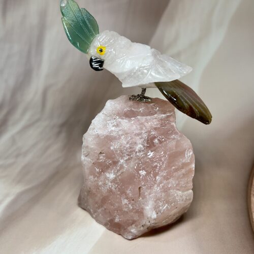 Clear Quartz Bird + Rose Quartz Cluster Statement Piece | 244 GM | Premium