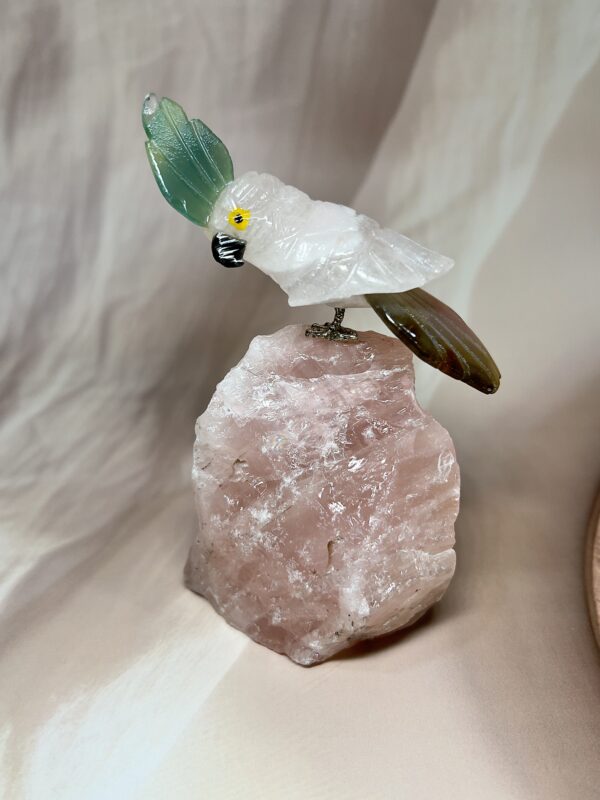 Clear Quartz Bird + Rose Quartz Cluster Statement Piece | 244 GM | Premium