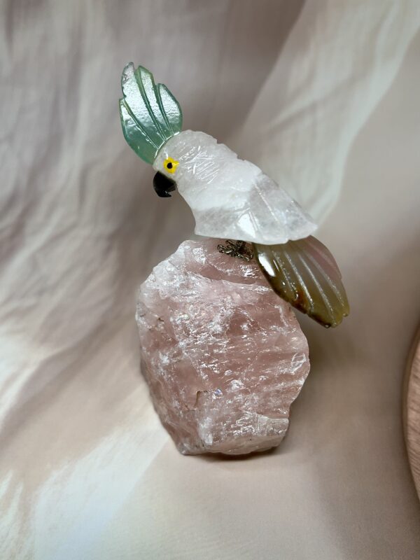 Clear Quartz Bird + Rose Quartz Cluster Statement Piece | 244 GM | Premium