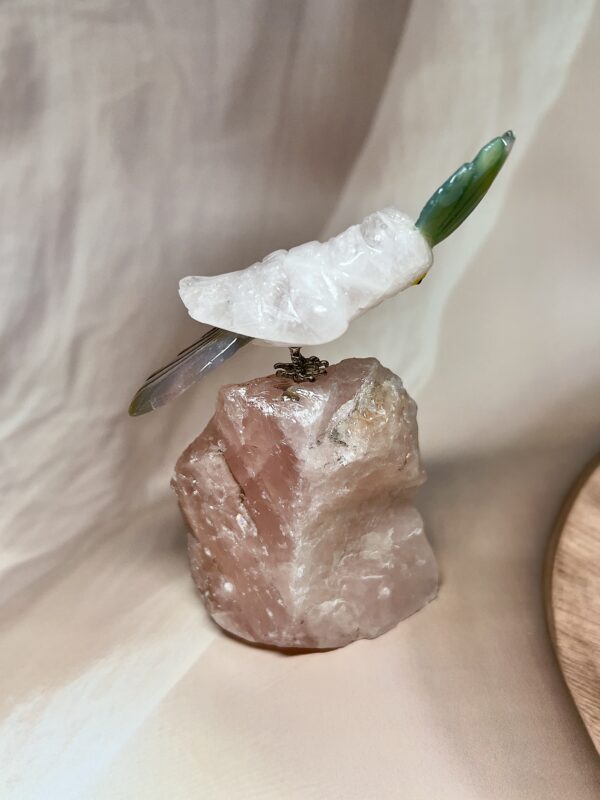 Clear Quartz Bird + Rose Quartz Cluster Statement Piece | 244 GM | Premium