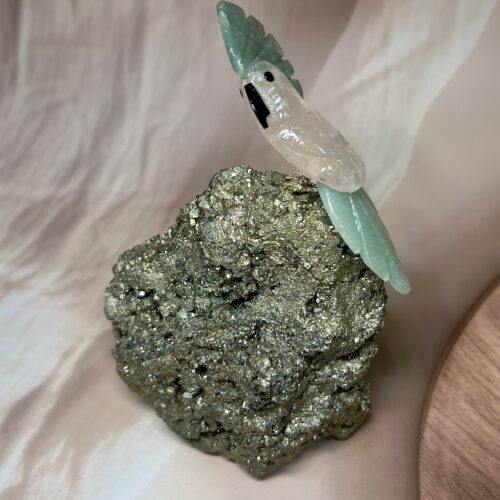 Rose Quartz Bird + Peru Pyrite Cluster Statement Piece | 1.235 KG | Premium