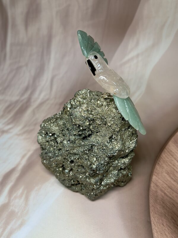 Rose Quartz Bird + Peru Pyrite Cluster Statement Piece | 1.235 KG | Premium