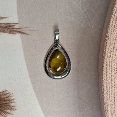 IMG_1765 Tiger Eye Dangling Pear Pendant | German Silver