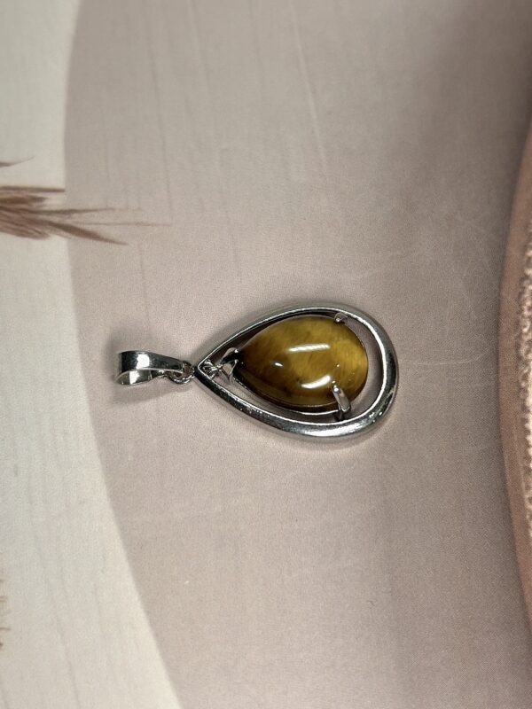 IMG_1767 Tiger Eye Dangling Pear Pendant | German Silver
