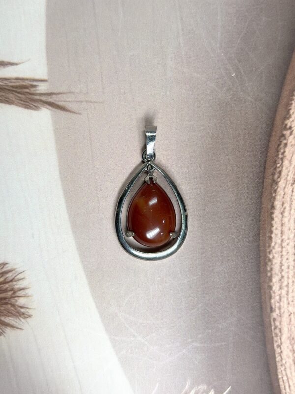 Carnelian Dangling Pear Pendant | German Silver