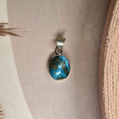 Oval Irani Turquoise Pendant | Pyrite Specks | German Silver