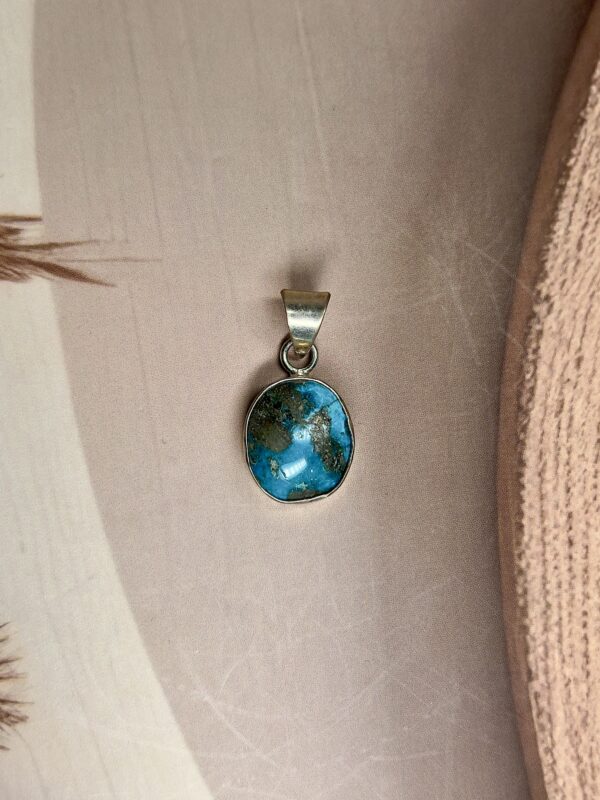 Oval Irani Turquoise Pendant | Pyrite Specks | German Silver