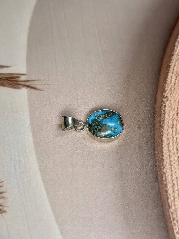 Oval Irani Turquoise Pendant | Pyrite Specks | German Silver