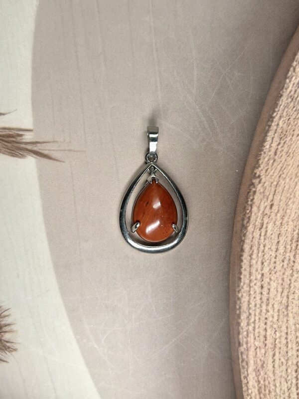IMG_1780 Red Jasper Dangling Pear Pendant | German Silver