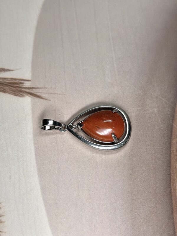 IMG_1781 Red Jasper Dangling Pear Pendant | German Silver