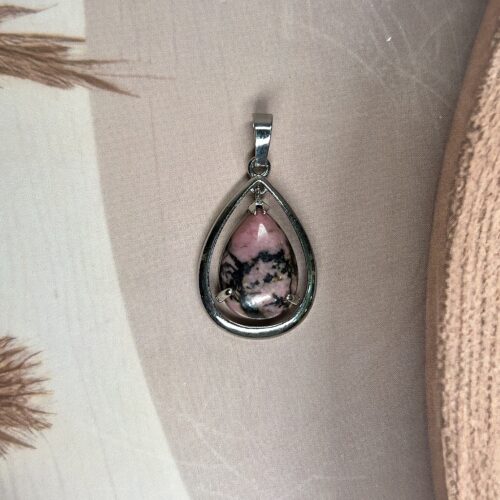 IMG_1782 Rhodonite Dangling Pear Pendant | German Silver