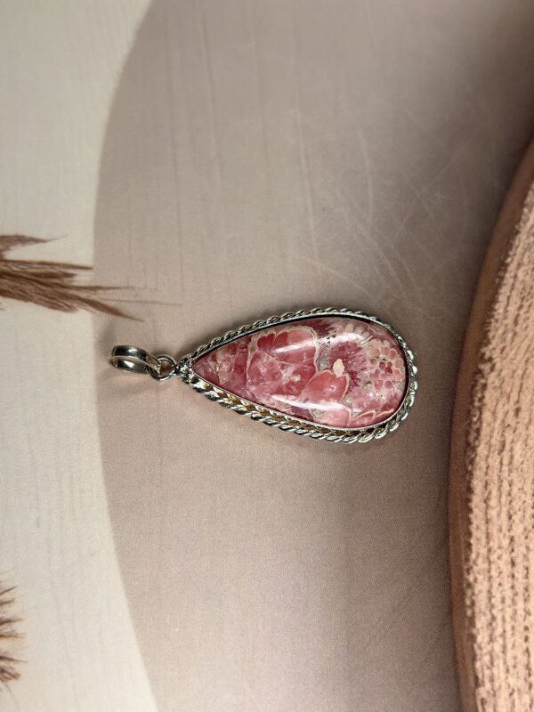 Argentina Rhodochrosite Teardrop Pendant | German Silver