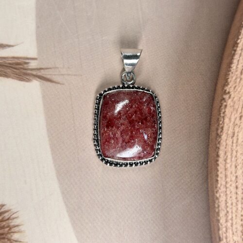 Strawberry Quartz Rectangular Pendant | German Silver