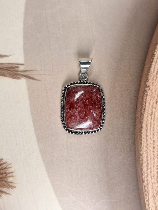 IMG_1801 Strawberry Quartz Rectangular Pendant | German Silver