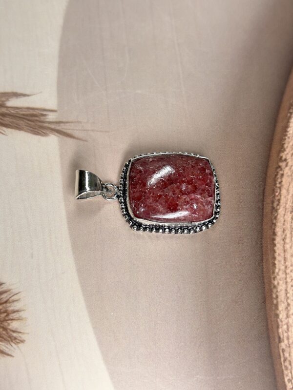 IMG_1802 Strawberry Quartz Rectangular Pendant | German Silver