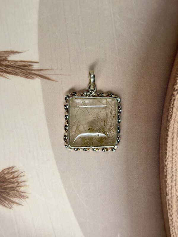 Golden Rutile Quartz Square Pendant | German Silver